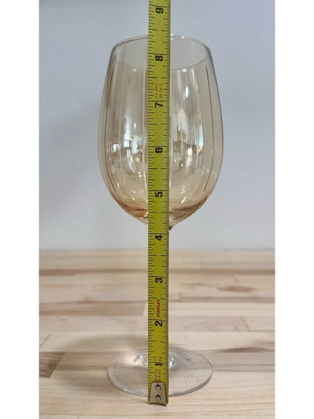 4 Pc. Mikasa Cheers Amber Gold Wine Glass Etched Different Patterns Striped Dots